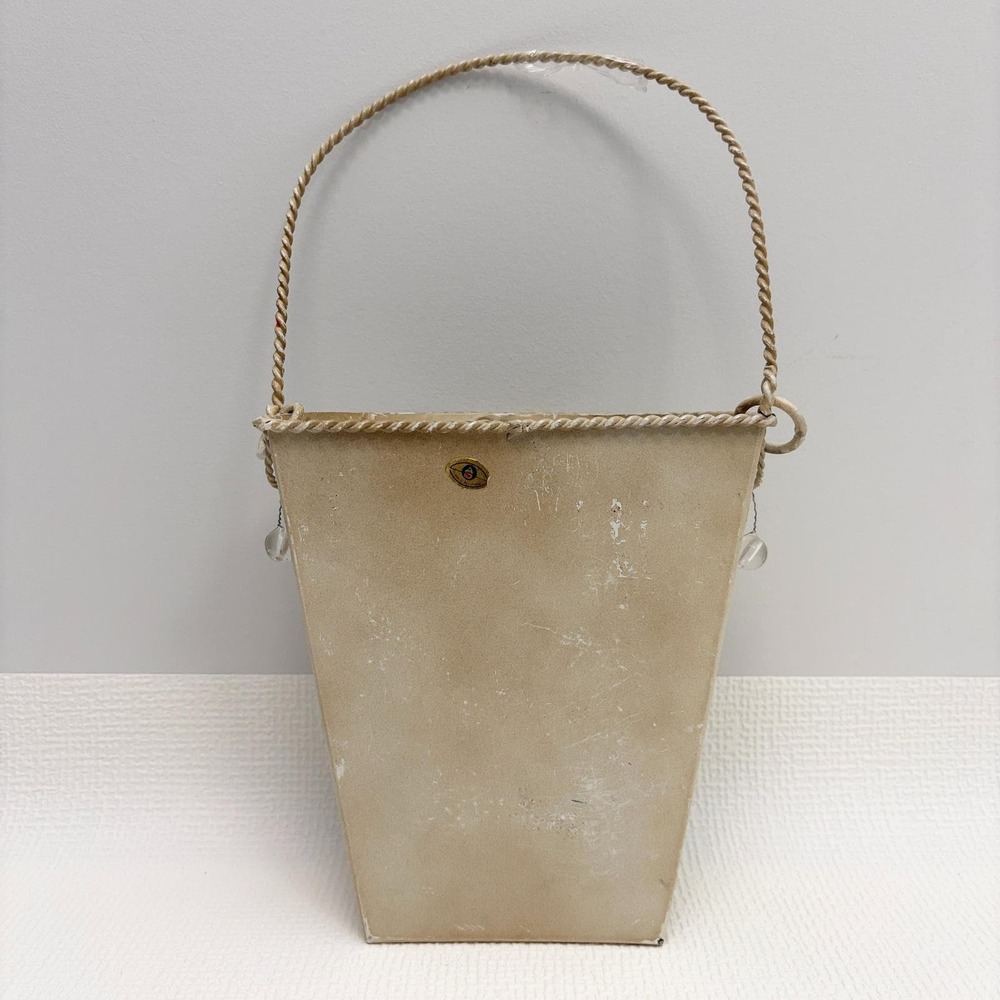 Vintage Wall Pocket Metal Floral Embossed Hanging Basket Cream - Picture 3 of 7